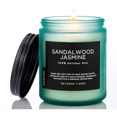 Imagem de M&SENSE Velas perfumadas de jasmim de sândalo, cera de soja natural, vela com melhor cheiro, 200 ml, queima de 50 horas, floral não tóxica, pavio de algodão único, presente de aromaterapia para