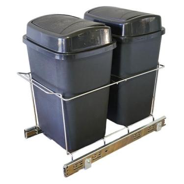 Imagem de Lixeira Aramada Dupla de Base deslizante 18L basculante. - Metais ADR,