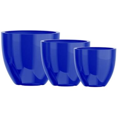 Imagem de Kit 3 Vasos Vietnamita Decorativo Fibra De Vidro 57cm 45cm E 36cm (Azul Royal)