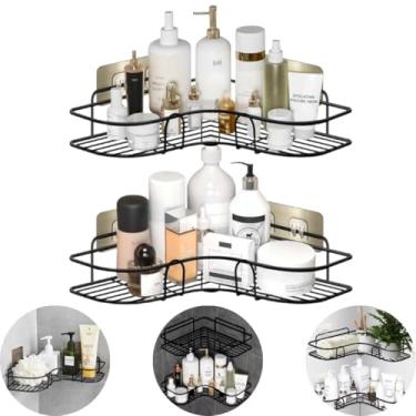 Imagem de Kit 2 Suporte Banheiro Box Porta Shampoo Sabonete Bucha P/Parede Adesivo (Preto)