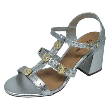 Imagem de Sandália Feminina Salto Médio Metalizada Couro Pins Bottero