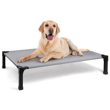Imagem de Heeyoo Cama elevada para cães, berço elevado refrescante, à prova de mastigação, tela respirável, lavável e armação de metal, cama portátil para cães com pés antiderrapantes para uso externo ou
