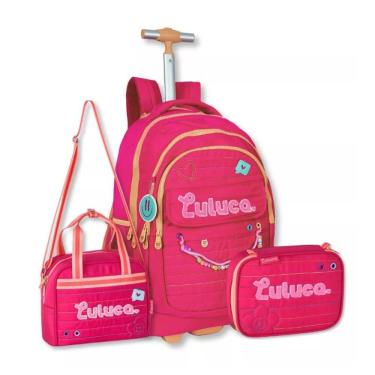 Imagem de Mochila Carrinho Luluca Com Lancheira Térmica E Estojo Box Rosa