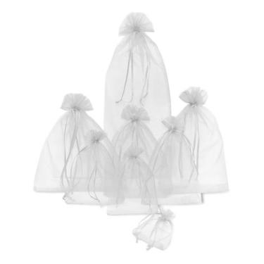 Imagem de Kit Com 60 Saquinhos De Organza 10x15cm - Fitas e Festas, Branco