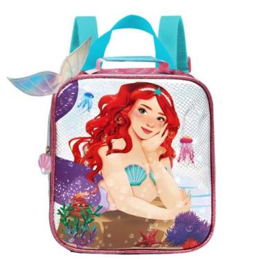 Imagem de Lancheira Térmica Escolar Infantil Sereia Ruiva 3D - Denlex, Rosa