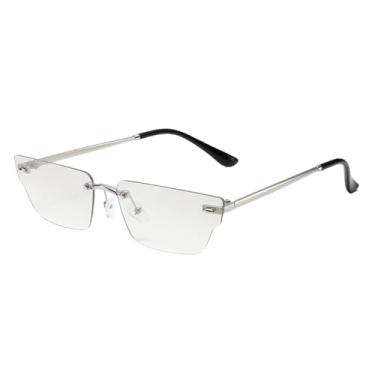 Imagem de Óculos de sol sem armação irregulares de personalidade, óculos de sol para fotos de modelos de nicho de moda, óculos de sol femininos para fotos de rua e hip-hop., Prata Prata, Tamanho único