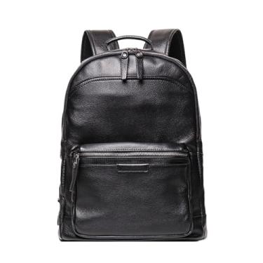 Imagem de Mochila de couro genuíno para homens 14 Polegada mochila portátil saco de viagem para homens moda mochila de couro(Black)