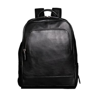 Imagem de Mochila masculina vintage de couro genuíno mochila de viagem ao ar livre para homens de grande capacidade Bolsa(Black)