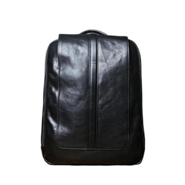 Imagem de Mochila de couro genuíno vintage para homens bolsa de viagem de couro casual bolsa para laptop de negócios para homens(Black)
