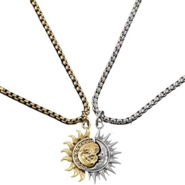 Imagem de KONPJE Colar combinando com sol e lua para mulheres, dourado, prata, luas e sóis, colares para casais combinando com declaração celestial assimétrica para dia dos namorados, Small, Liga de aço, Sem