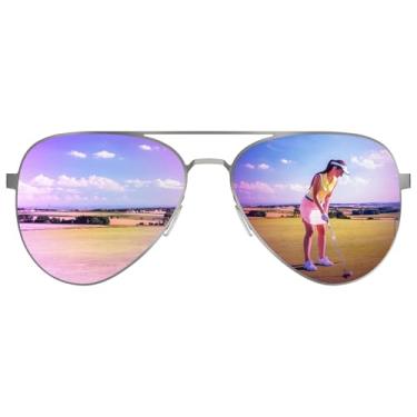 Imagem de Xoxocos Óculos de sol de golfe aviador polarizado óculos de sol piloto para mulheres proteção UV400 HD Golf Greens óculos para golfe leve dirigir senhora esporte armação de metal, Roxa