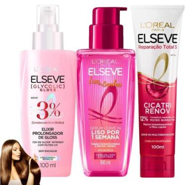 Imagem de Kit Elseve Cicatri Renov Sérum Elixir Gloss Leave In Glycolic Novo Lis