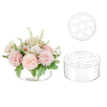 Imagem de Glasseam Vasos de flores de acrílico para centros de mesa: vasos de mesa de centro de mesa para decoração de mesa, conjunto de 2 vasos florais modernos com 20 furos para decoração de mesa de festa e