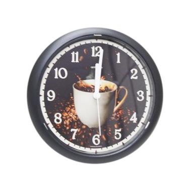 Imagem de Relógio De Parede Sala Cozinha Café 24cm Redondo Preto Pilha Inclusa -