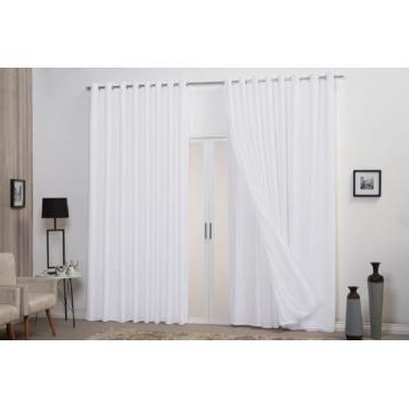 Imagem de Cortina Branca Voil Com Forro Microfibra 3,00x2,80 Decoração
