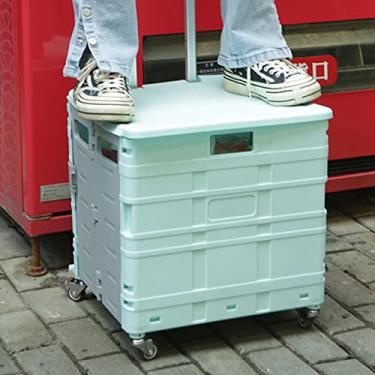 Imagem de Carrinho utilitário dobrável, 4 rodas universais com freio silencioso, carrinho de mão dobrável, caixa utilitária dobrável para compras de supermercado (roda média)