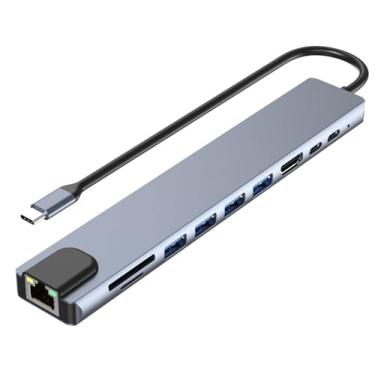 Imagem de Adaptador USB C Hub Ethernet 10 em 1 USB C com leitor de cartão SD/TF 4K HDMI RJ45 100W PD USB 3.0, estação de ancoragem USB-C com Ethernet compatível com MacBook, HP, Dell, Lenovo, etc