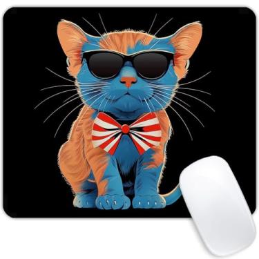 Imagem de Tapete de rato quadrado gato com chapéu patriótico e óculos-1, tapete de rato para jogos, tapete de rato macio à prova d'água antiderrapante