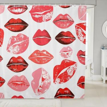 Imagem de jejeloiu Kiss Cortina de chuveiro para crianças, meninos, meninas, batom, impressão, conjunto de cortina de banheiro 182,88 cm x 182,88 cm cortina de banho feminina lábios vermelhos The Lovers' Day