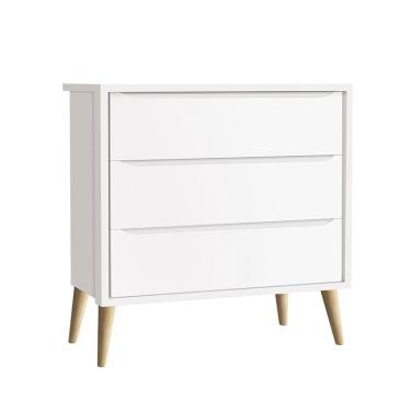 Imagem de Cômoda Gaveteiro Infantil Theo Branco Acetinado com Pés Madeira Natural - Reller