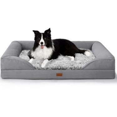 Imagem de Gimars Camas ortopédicas de espuma de ovo espessa, ultramacia, para cães grandes, à prova d'água, alto suporte, com capa de cama lavável e fácil de limpar para cães grandes, médios, pequenos e idosos