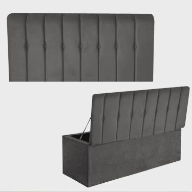 Imagem de Kit Painel Cabeceira Estofada e Calçadeira Baú Recamier Kiara 160cm Queen Size Sintétic...