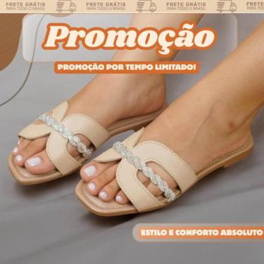 Imagem de Sandália Rasteira Feminina Brilho e Conforto - Caminho Livre, Amêndoa 