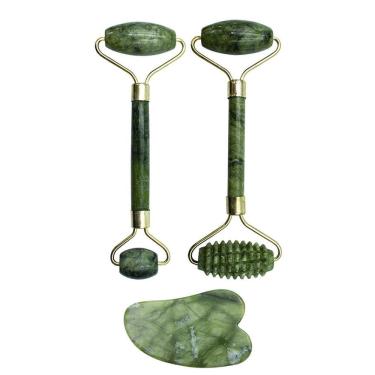 Imagem de Kit 2 Rolo Massageador Facial Pedra De Jade + Placa Gua Sha
