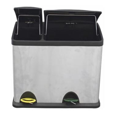 Imagem de Lixeira Seletiva Retangular Aço Inox Cromado 26l Dupla