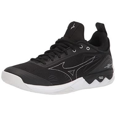 Imagem de Mizuno Tênis feminino de vôlei luminoso de 2 ondas, Preto/branco, 11.5
