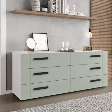Imagem de Cômoda 6 Gavetas Lisboa Politorno Móveis Branco/Verde