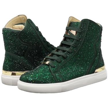 Imagem de Enzo Romeo Tênis masculino moderno de cano alto cristal brilhante strass Blink Flat, Verde, 45
