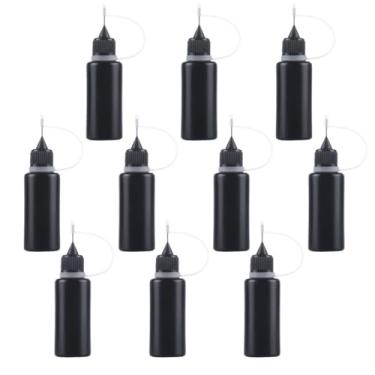 Imagem de Joyangy Pacote com 10 frascos aplicadores de ponta de precisão de 20 ml, frascos de plástico preto com pontas de agulha de metal para cola/tinta/epóxi, artesanato DIY e fabricação de modelos