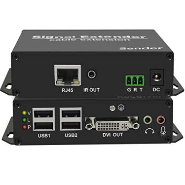 Imagem de LornCeng Extensor KVM USB 4K DVI sobre Cat5e/6/7 até 120 m, extensor DVI sobre Ethernet com receptor transmissor estende vídeo, áudio, microfone, 4 portas USB2.0, IR, RS-232, latência quase zero