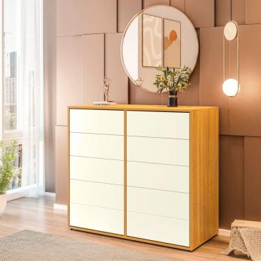 Imagem de Cômoda para Quarto com 10 Gavetas 90x90cm Melinda Freijó/Off White