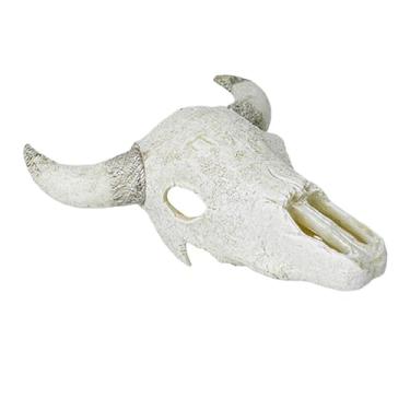 Imagem de IEUDNS Decoração de tanques de peixe, estátua de animais de criação de animais de esqueleto cabeça de animal de origem simulados acessórios de peixe esconder, Chifre de Boi Branco