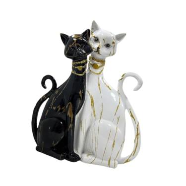 Imagem de IEUDNS Casal Figuras de gato estátua de animal Coleção de decoração de resina RESINA CATS escultura para a desktop Bookshelf Bedroom Housewarming Presente, Preto E Branco