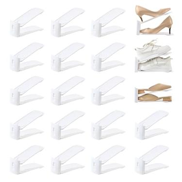 Imagem de Uni HIMO Organizador de compartimentos para sapatos, empilhador de sapatos transparente, suporte de sapatos de nível ajustável, economia de espaço de armazenamento para exibição de tênis (branco