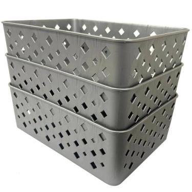 Imagem de Cesto Organizador Multiuso 3pçs Gavetas e Armarios Cinza 19x13cm - Tri