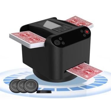Imagem de KNEBAD Automatic Card Shuffler and Dealer 2-in-1, 360°/180°Rotating Dealer with Wireless Remote Control, Supports 1-12 Players Poker Shuffler, Suitable for UNO, Poker, Phase 10, Skip-Bo, Blackjack