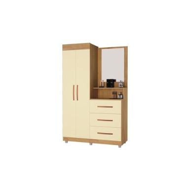 Imagem de Roupeiro Onix Com Espelho 2 portas 3 gavetas Mel/Pérola Luxo Móveis Pr