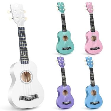 Imagem de Ukulele Soprano para iniciantes, Ukulele havaiano 53 cm Basswood, 4 cordas Ukulele de guitarra para crianças adultos estudante, branco