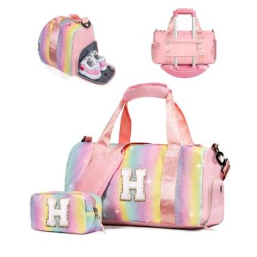 Imagem de Vogewood Presente para filhas, meninas, meninas, bolsa de ginástica com compartimento para sapatos, bolsas de fim de semana personalizadas para crianças, bolsa de viagem inicial com bolsa de maquiagem