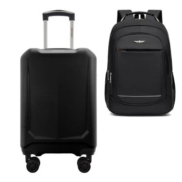 Imagem de Kit Mala de Viagem Bordo 10kg ABS Rígida Rodas 360º Duplas Cadeado Segredo Gladiador A6MB com Mochila Executiva Notebook