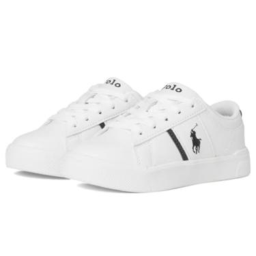 Imagem de POLO RALPH LAUREN Tênis feminino Frazier (criança pequena), Branco/Azul marinho, 3 Little Kid