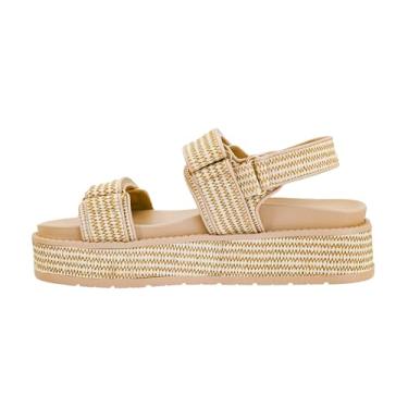Imagem de Corkys Footwear Sandálias femininas Go For It – com um design chique de duas alças com plataforma de 5 cm e fecho de velcro ajustável para conforto e estilo, Ráfia de areia, 41