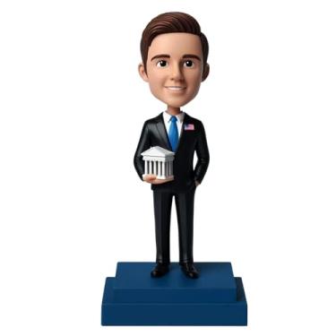 Imagem de Agente imobiliário masculino Bobblehead em terno segurando casa modelo personalizado decoração moderna para corretores de imóveis e investidores imobiliários presente sofisticado para pais, maridos e