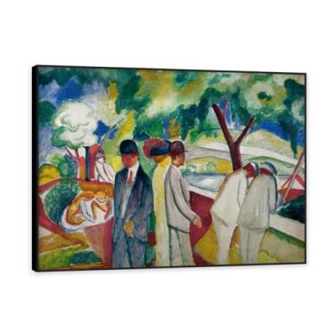 Imagem de Moldura preta. Impressões August Macke, (carrinho), reproduções de pinturas famosas, imagem de arte abstrata para sala de estar quarto decoração de casa. 70 x 90 cm - 27,6 x 35,4 pol