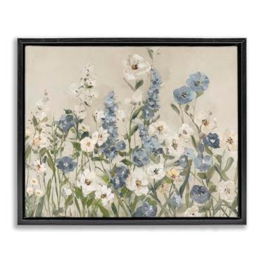 Imagem de Stupell Industries Flores de jardim em azul e branco preto moldura tela flutuante arte design de parede por Sally Swatland, 21 x 17