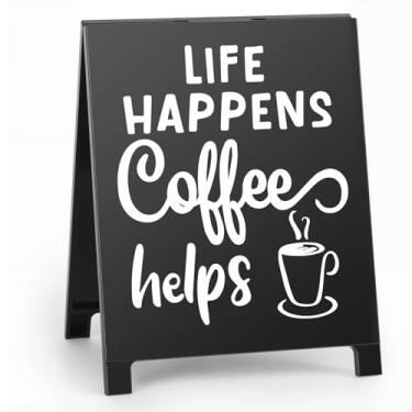 Imagem de Placas de café para estação de café, Life Happen, presente para colegas de trabalho, mulheres, homens, casa, escritório, cozinha, decoração, placa, mesa, mesa, peça central (preto)